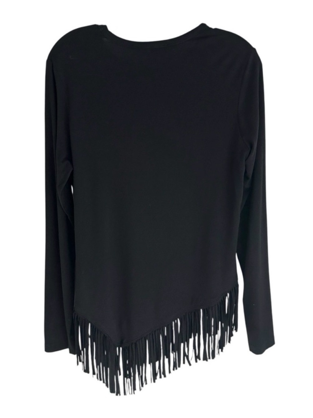 Karen Kane Black Long-Sleeve Top with Fringe Hem